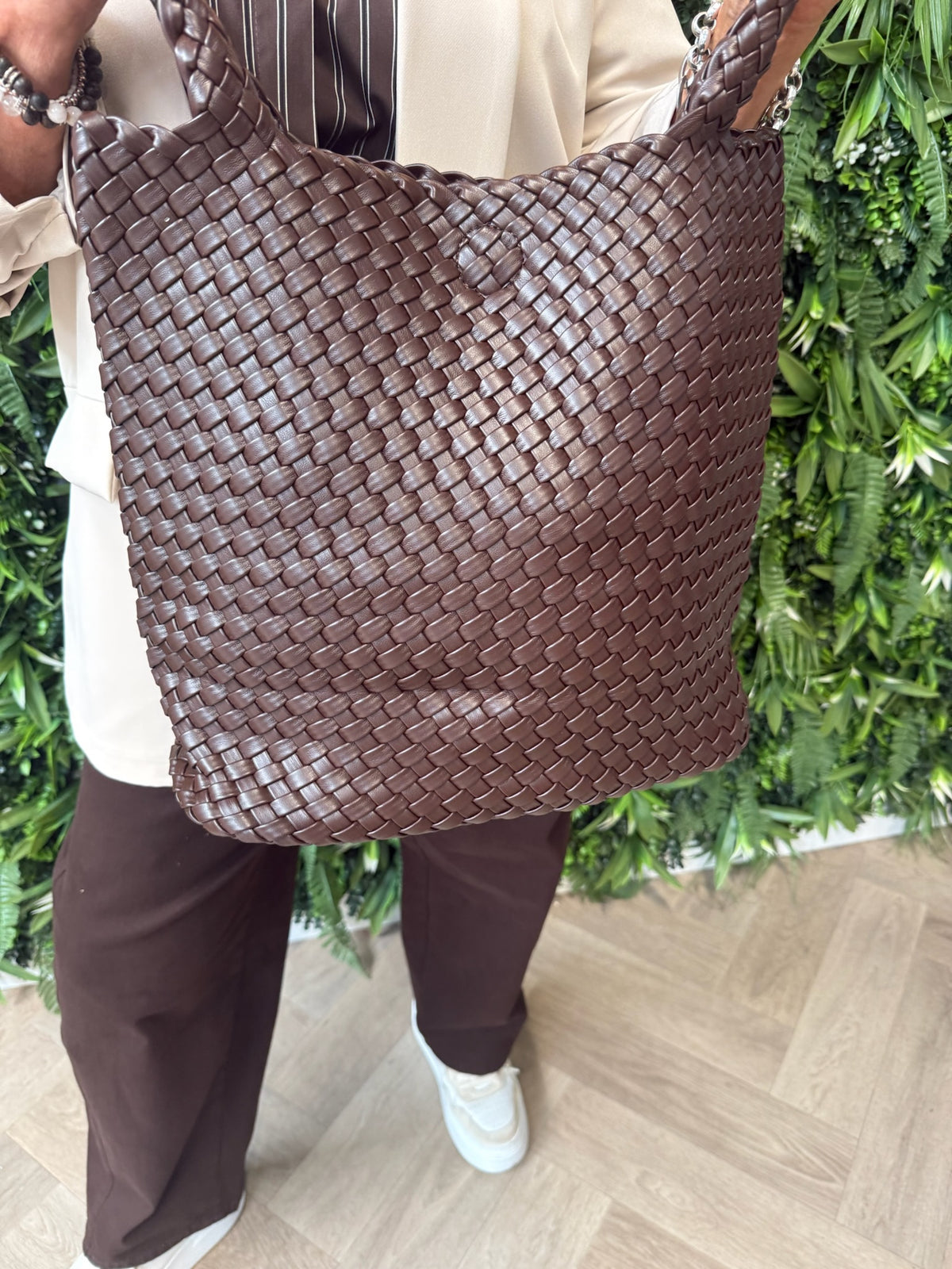 Tas gevlochten patroon donkerbruin