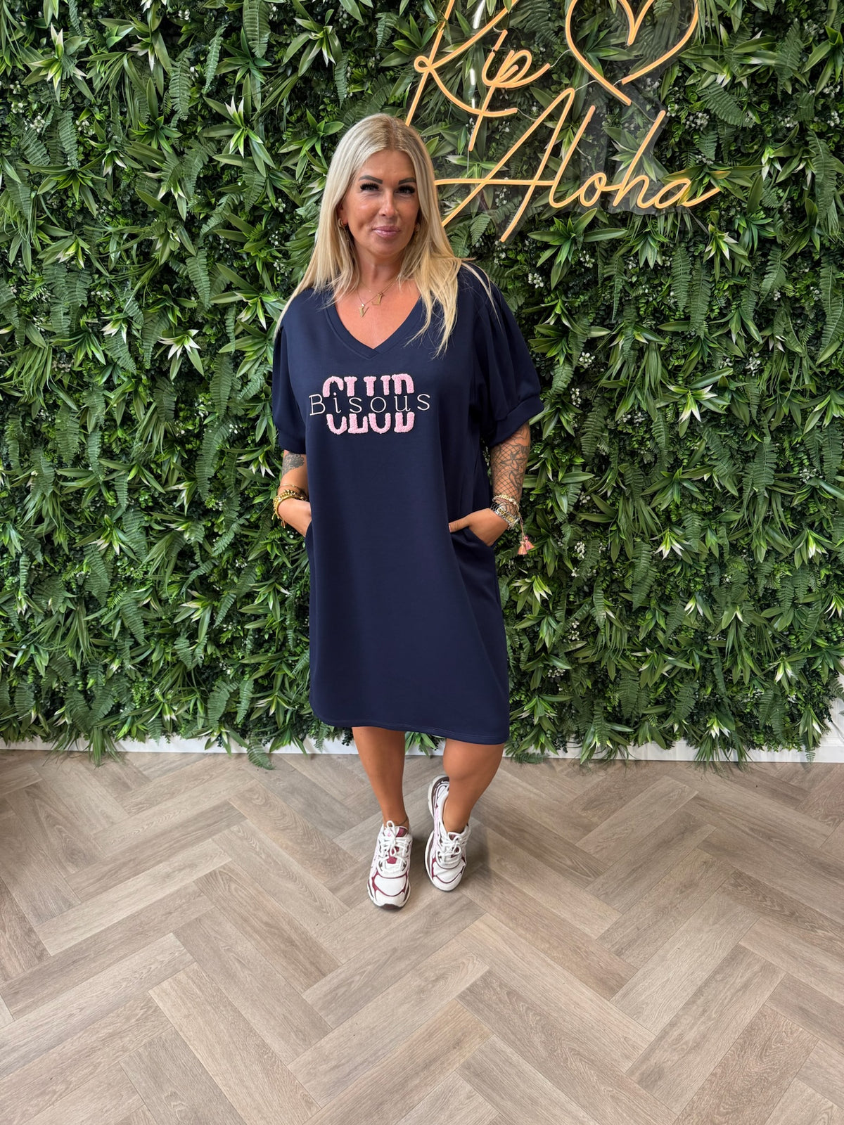 T-shirt dress pofmouwen bisous marineblauw