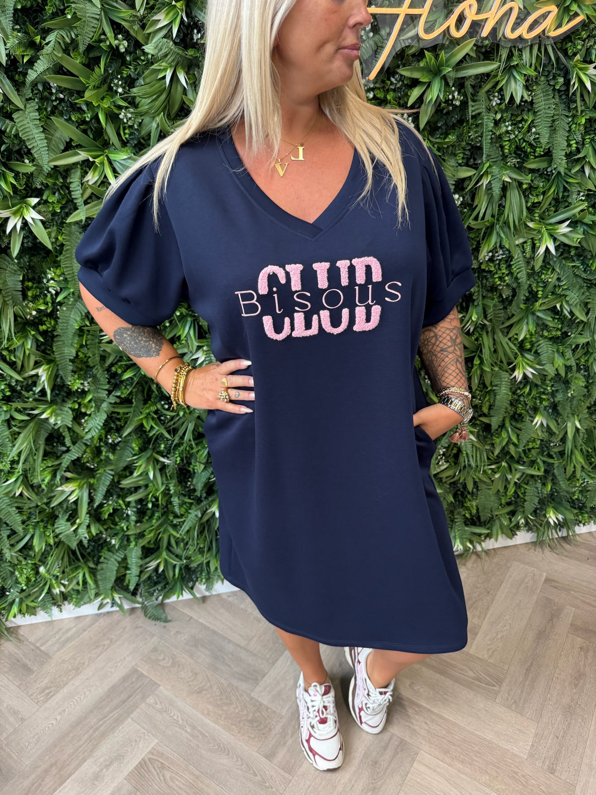 T-shirt dress pofmouwen bisous marineblauw
