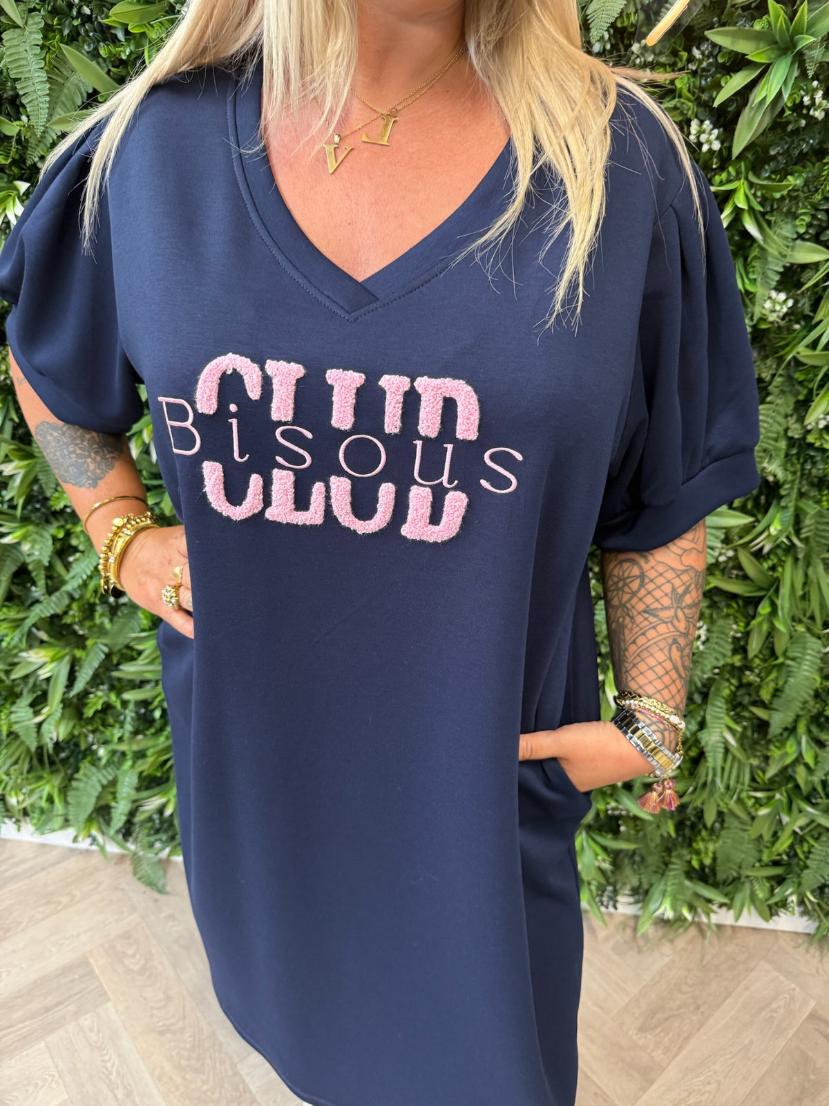 T-shirt dress pofmouwen bisous marineblauw