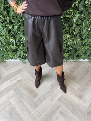 Bermuda cargo leatherlook donkerbruin