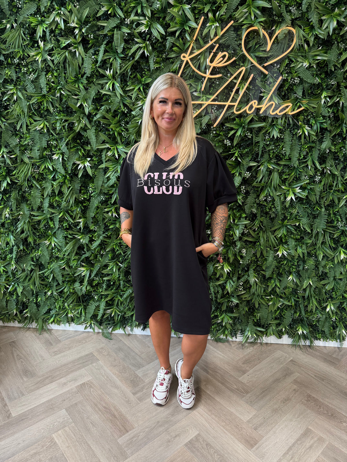 T-shirt dress pofmouwen bisous zwart