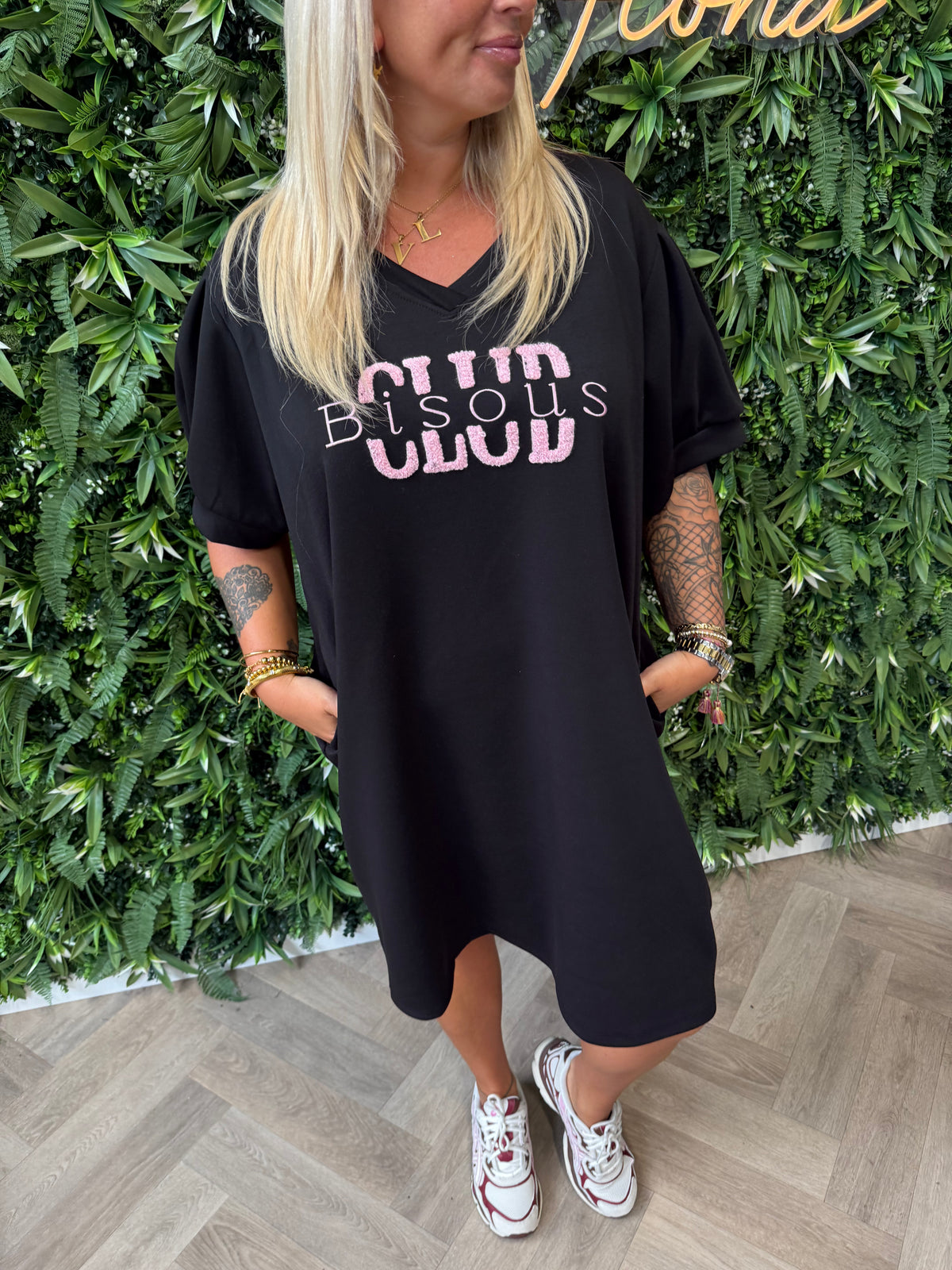 T-shirt dress pofmouwen bisous zwart