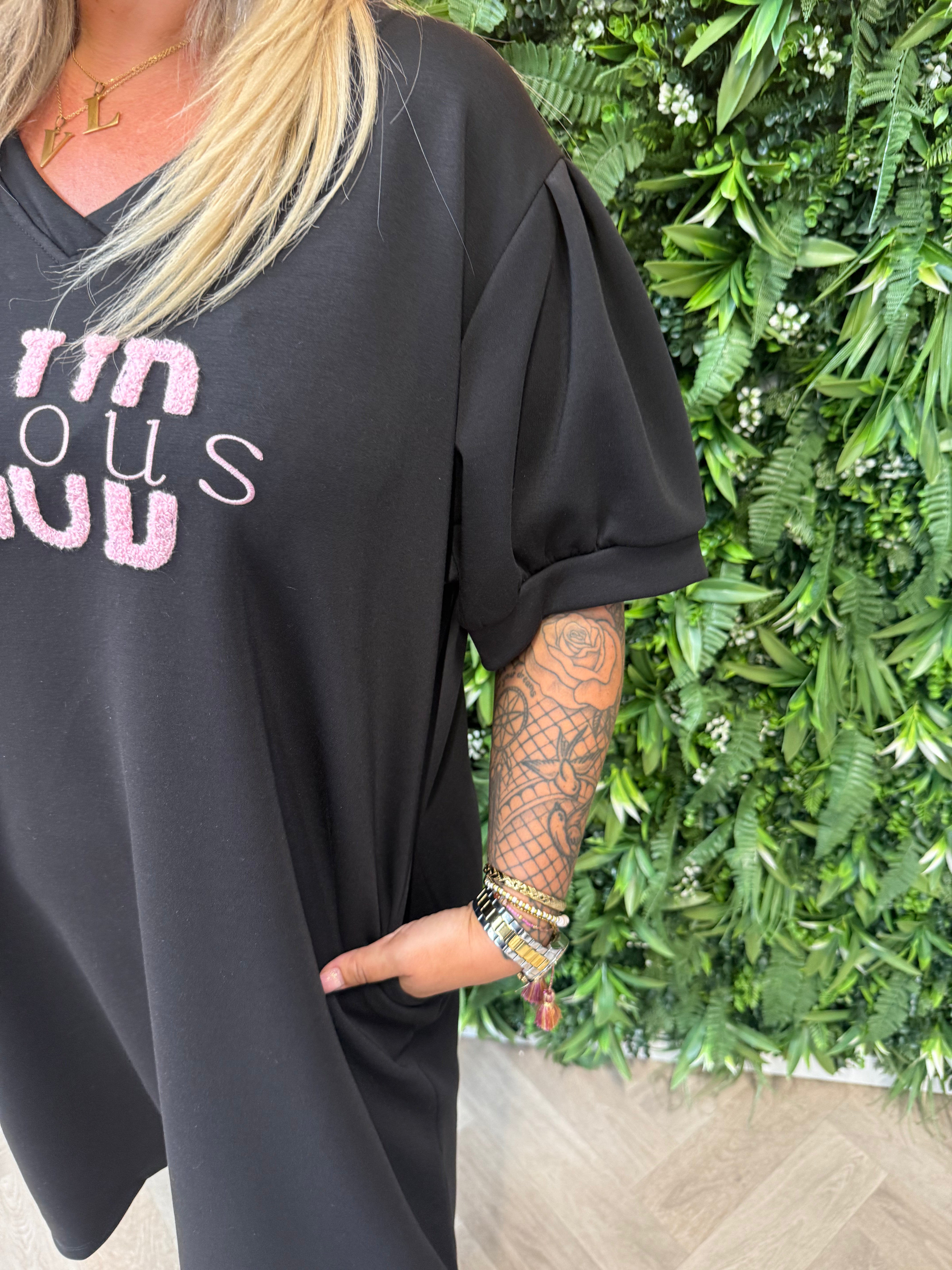 T-shirt dress pofmouwen bisous zwart
