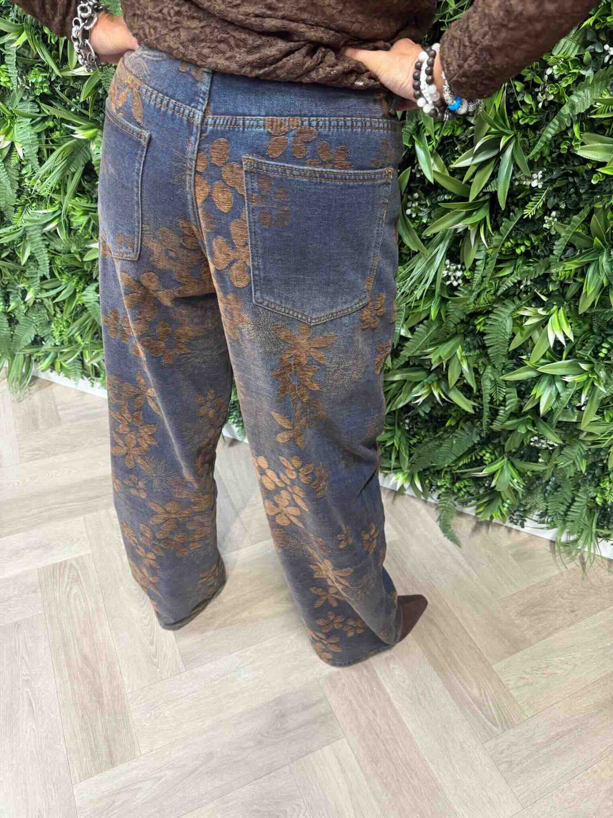 Marivy flower jeans middenblauw/bruin