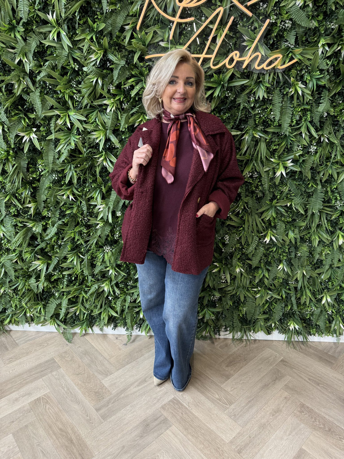 Korte teddy jas bordeaux