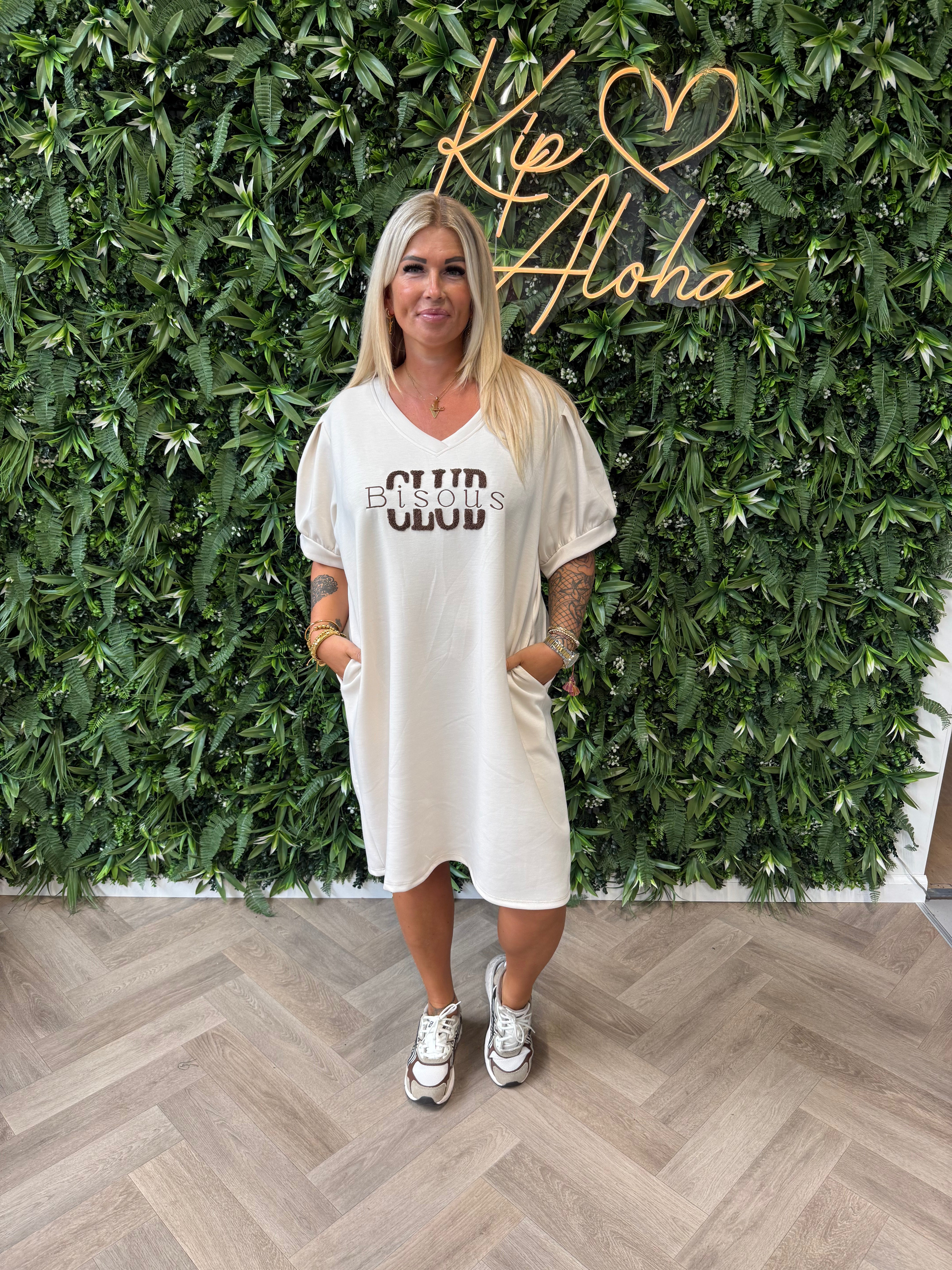 T-shirt dress pofmouwen bisous creme