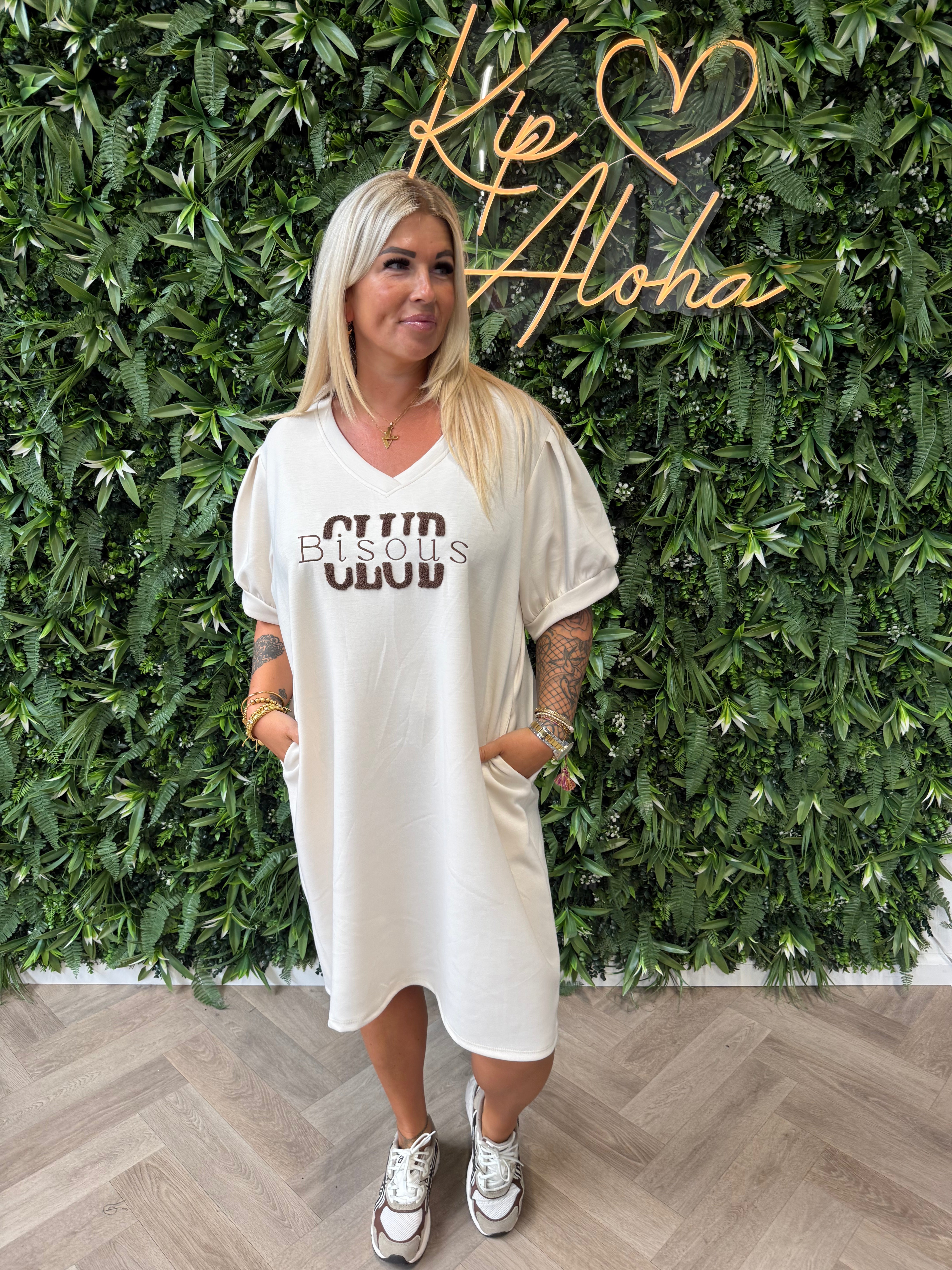 T-shirt dress pofmouwen bisous creme