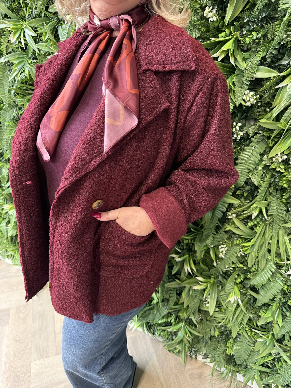 Korte teddy jas bordeaux