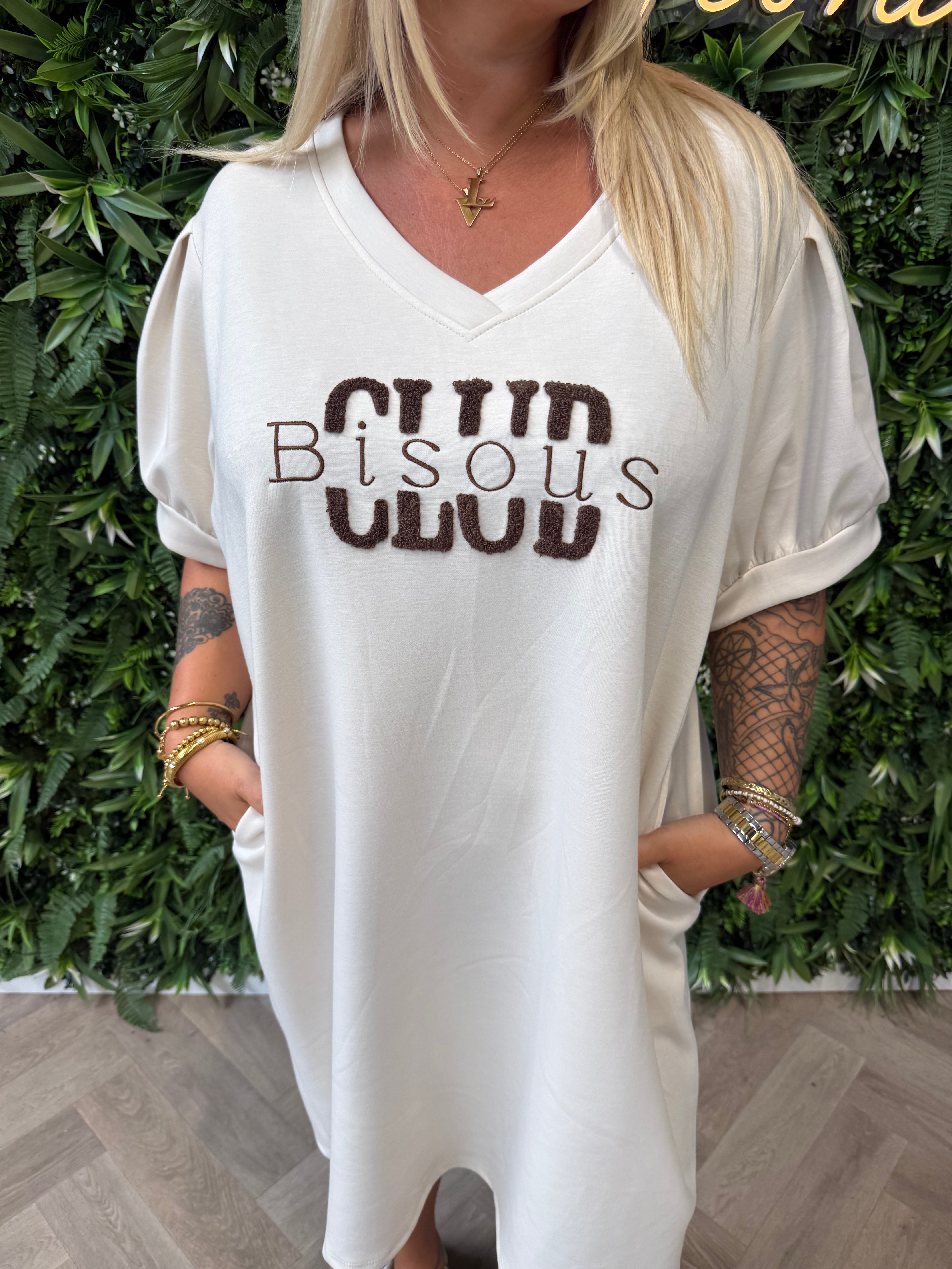 T-shirt dress pofmouwen bisous creme