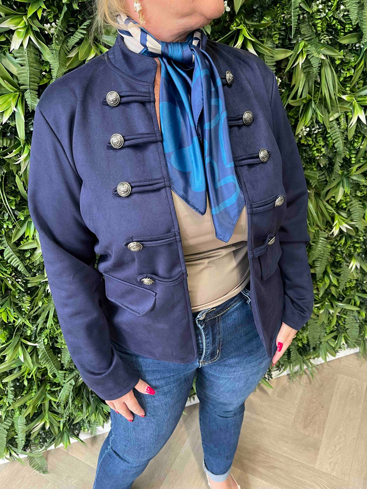 Blazer ronde hals met sierknopen donkerblauw