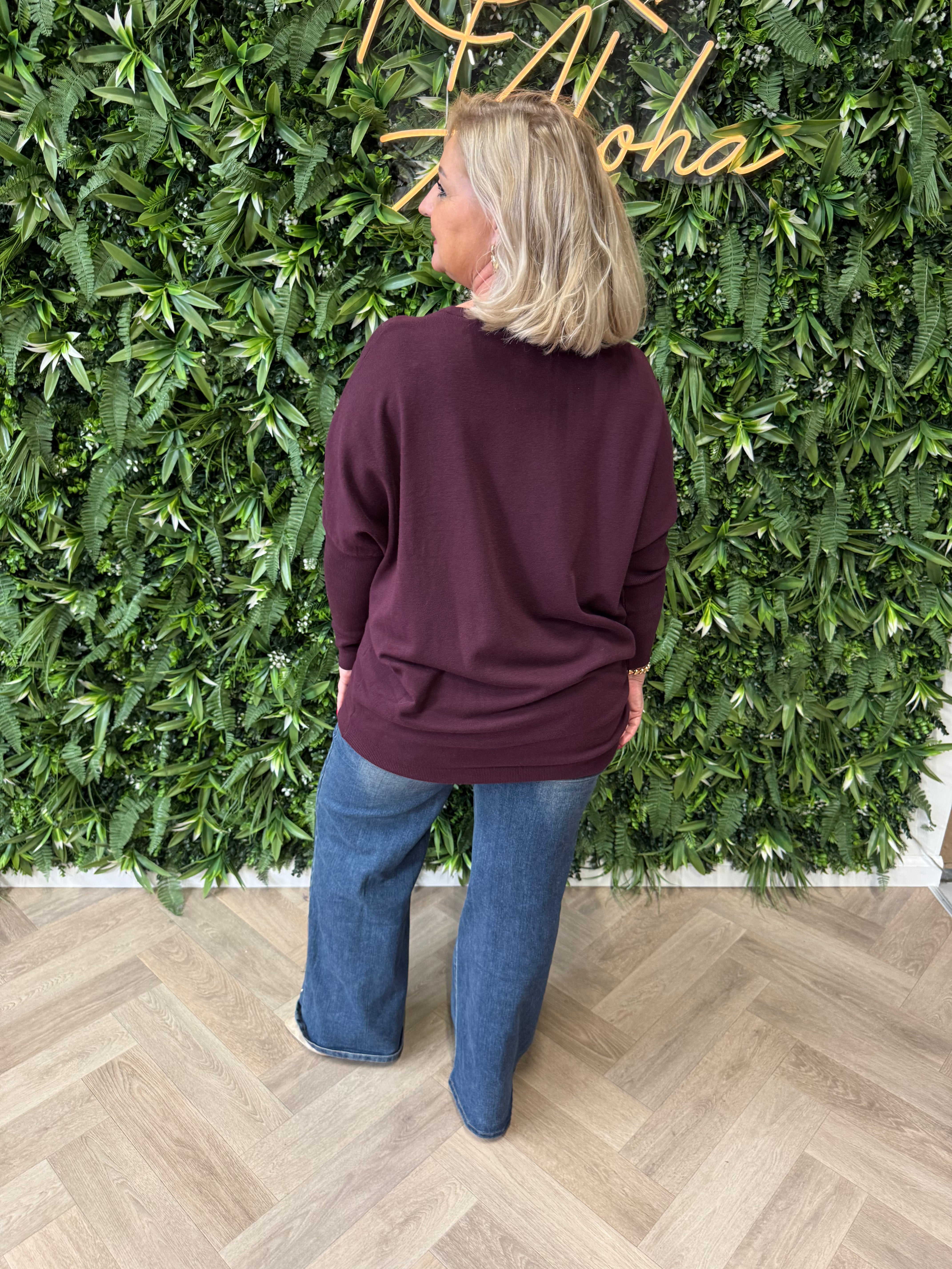 Lange trui hartjes bordeaux