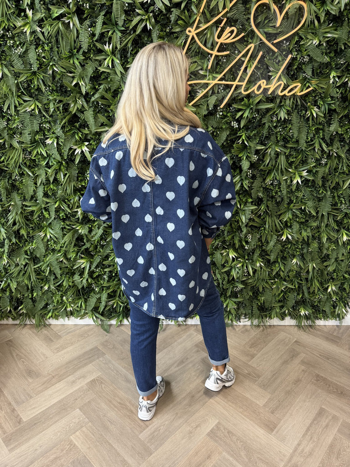 Denim blouse hartjes grote knopen blauw