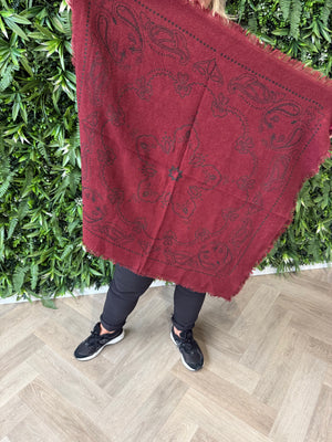 Kort sjaaltje gebreid paisley print bordeaux