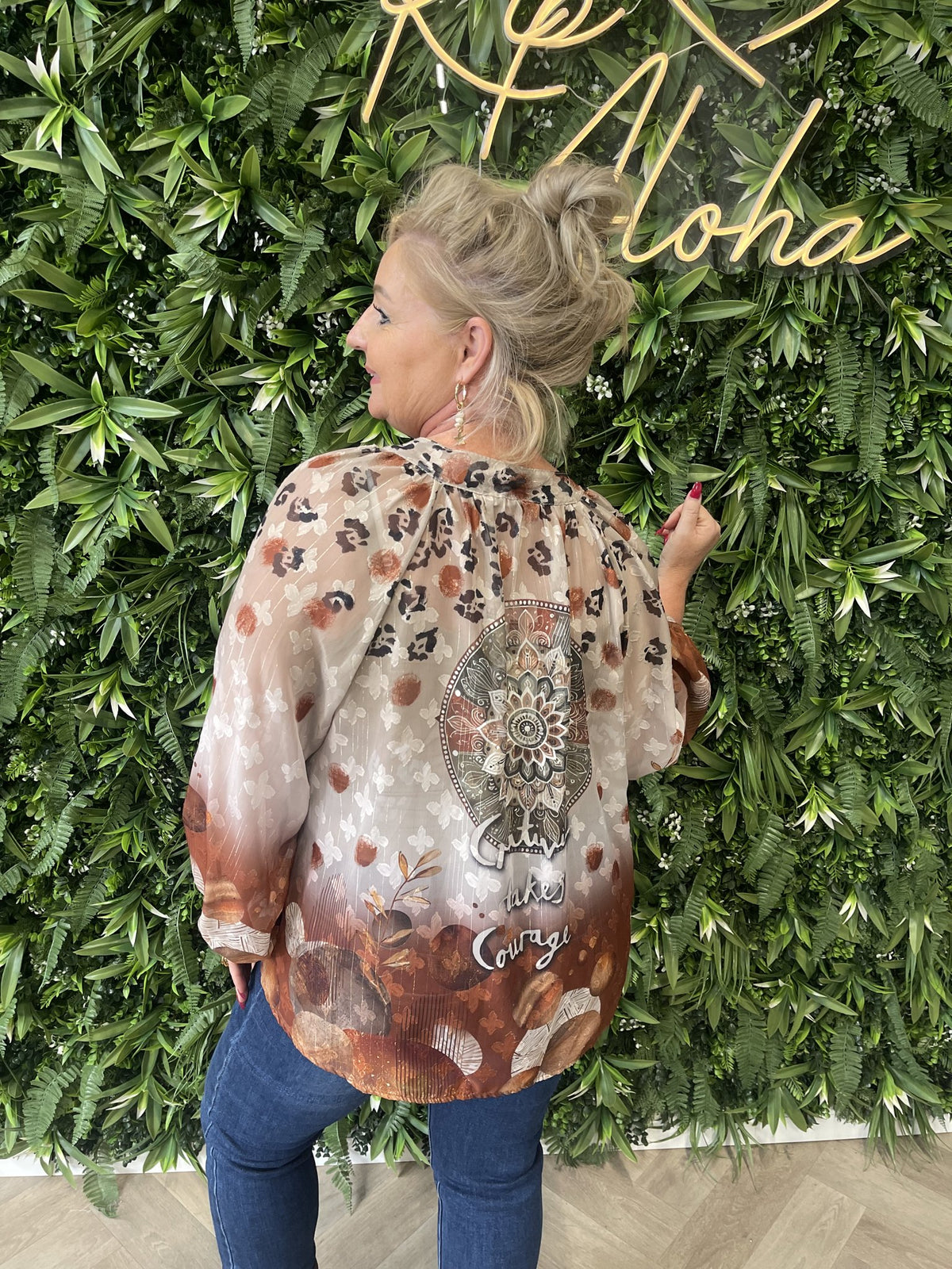 Blouse mixed prints beige/brique