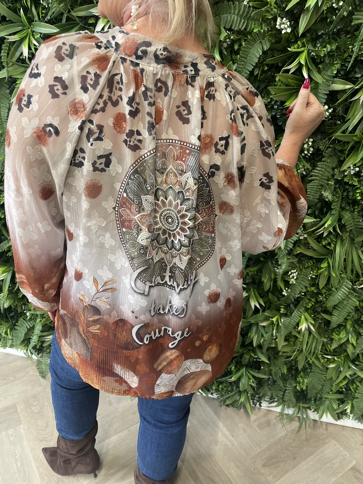 Blouse mixed prints beige/brique