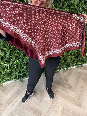 Kort sjaaltje met vierkanten bordeaux