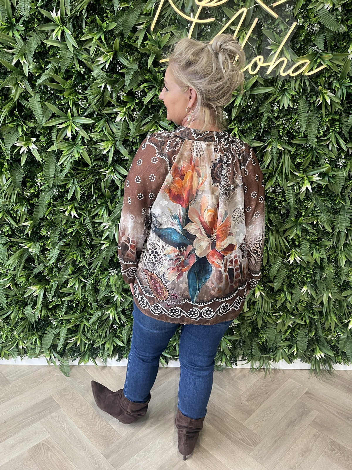 Blouse mixed prints bruin/beige
