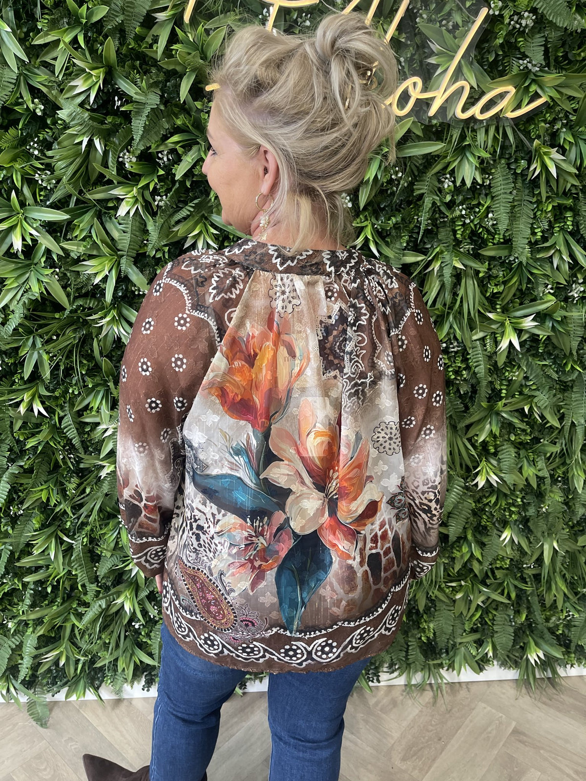 Blouse mixed prints bruin/beige