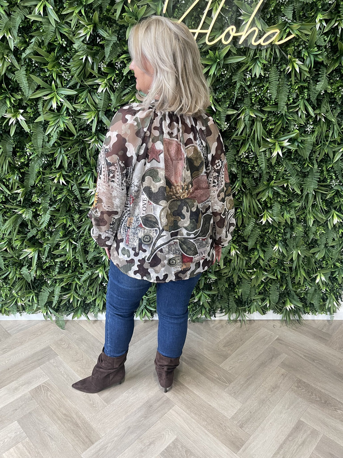 Blouse mixed prints legergroen/bruin