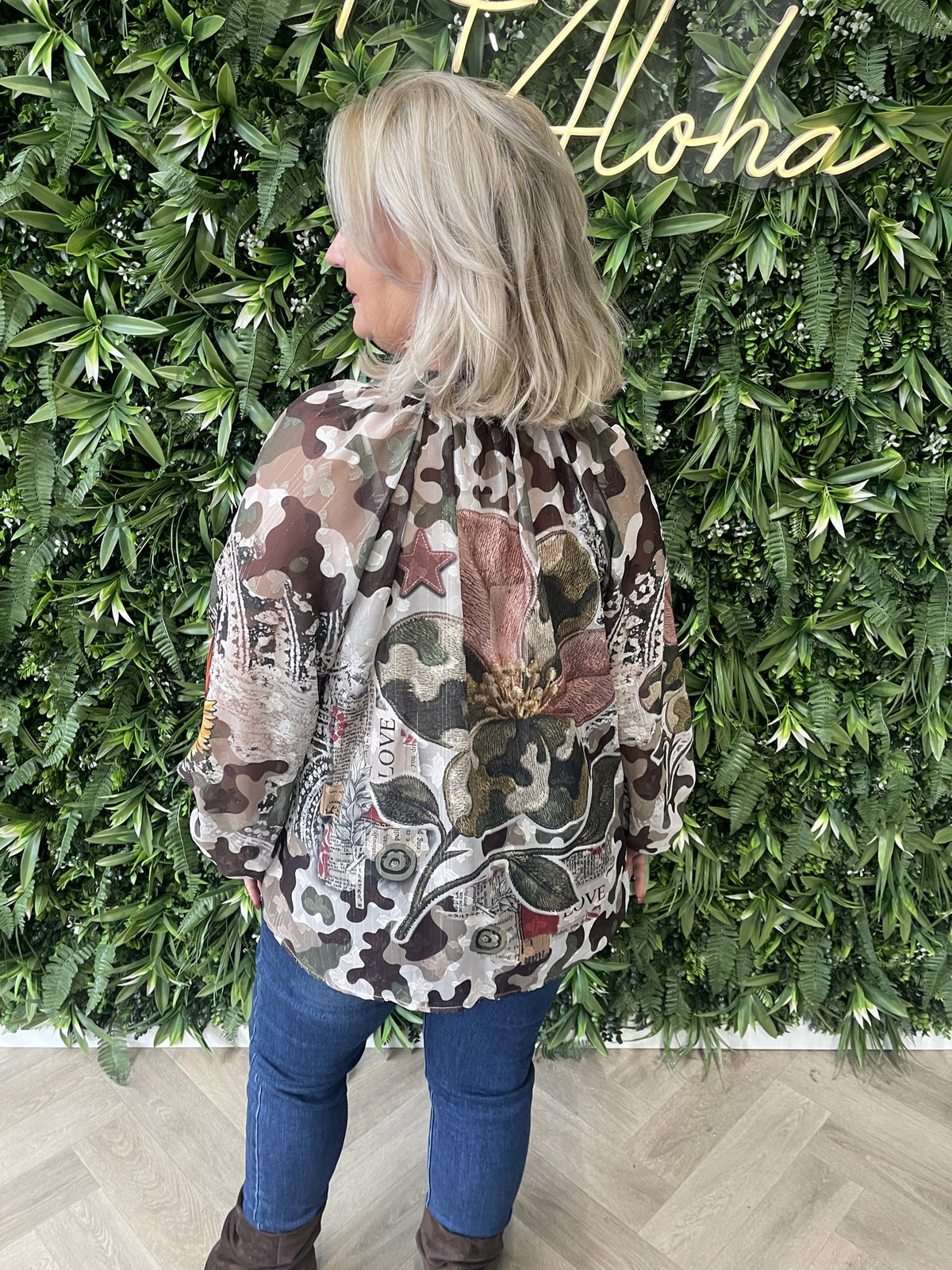 Blouse mixed prints legergroen/bruin