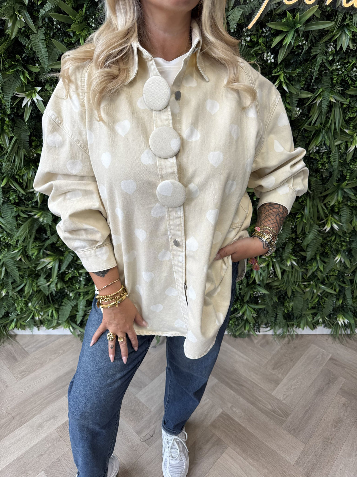Denim blouse hartjes grote knopen creme
