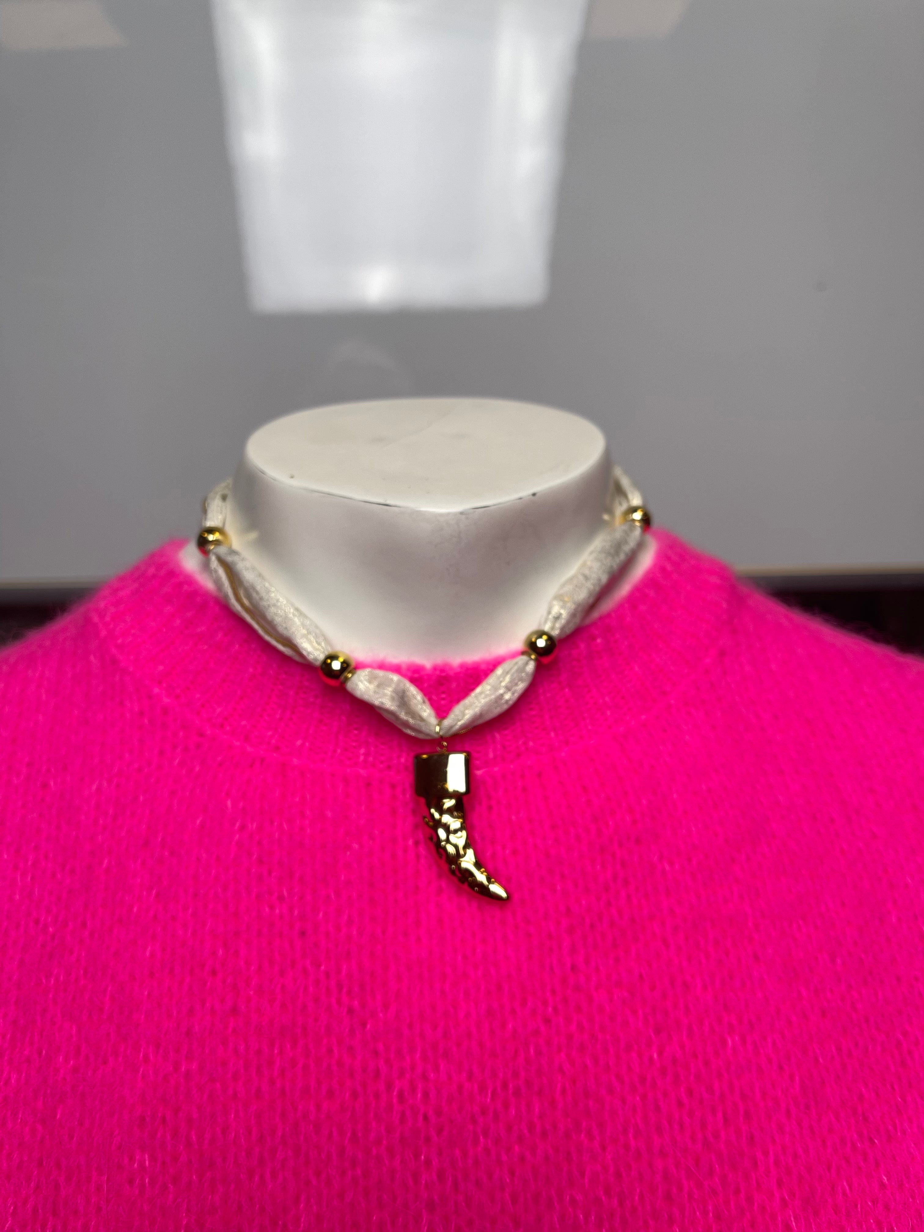 Ketting tand/lint goud/wit
