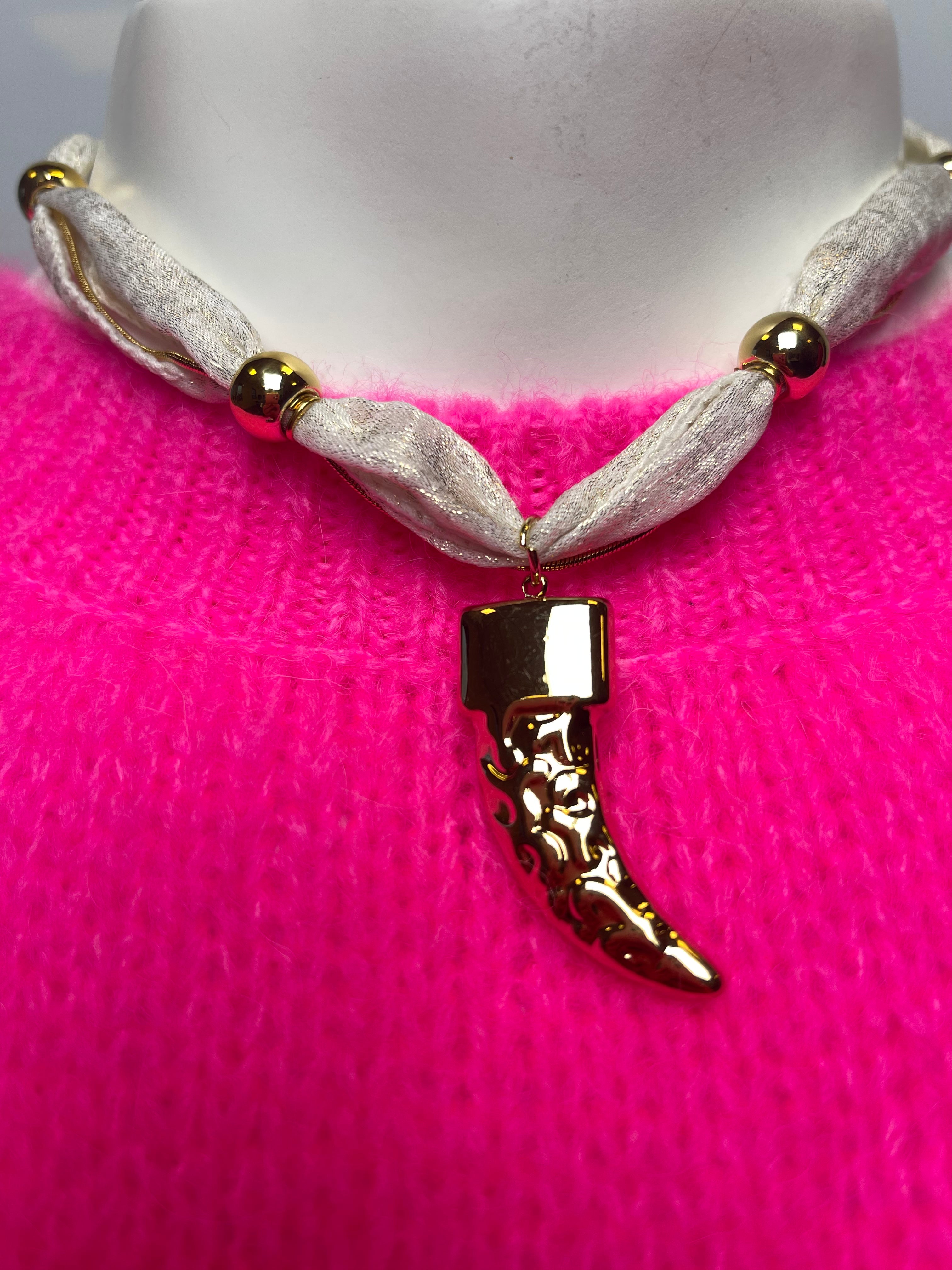 Ketting tand/lint goud/wit