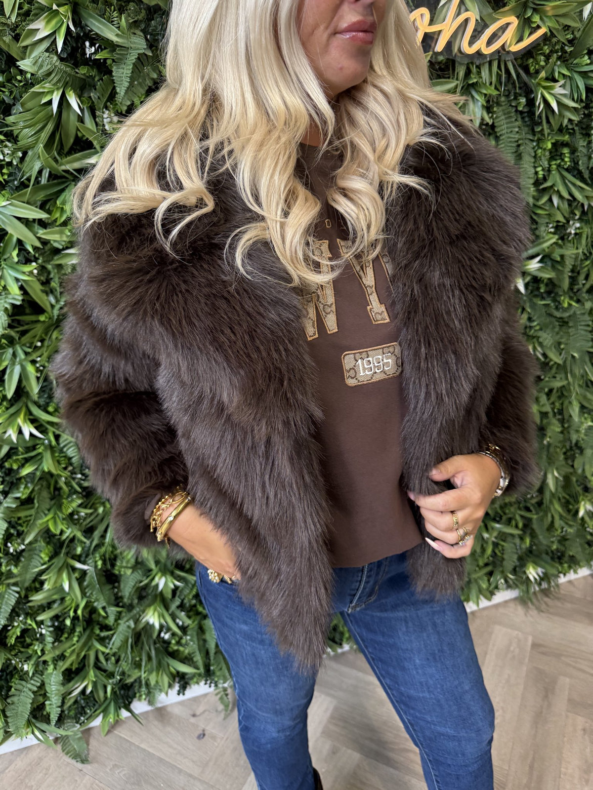 Fake fur jas bruin