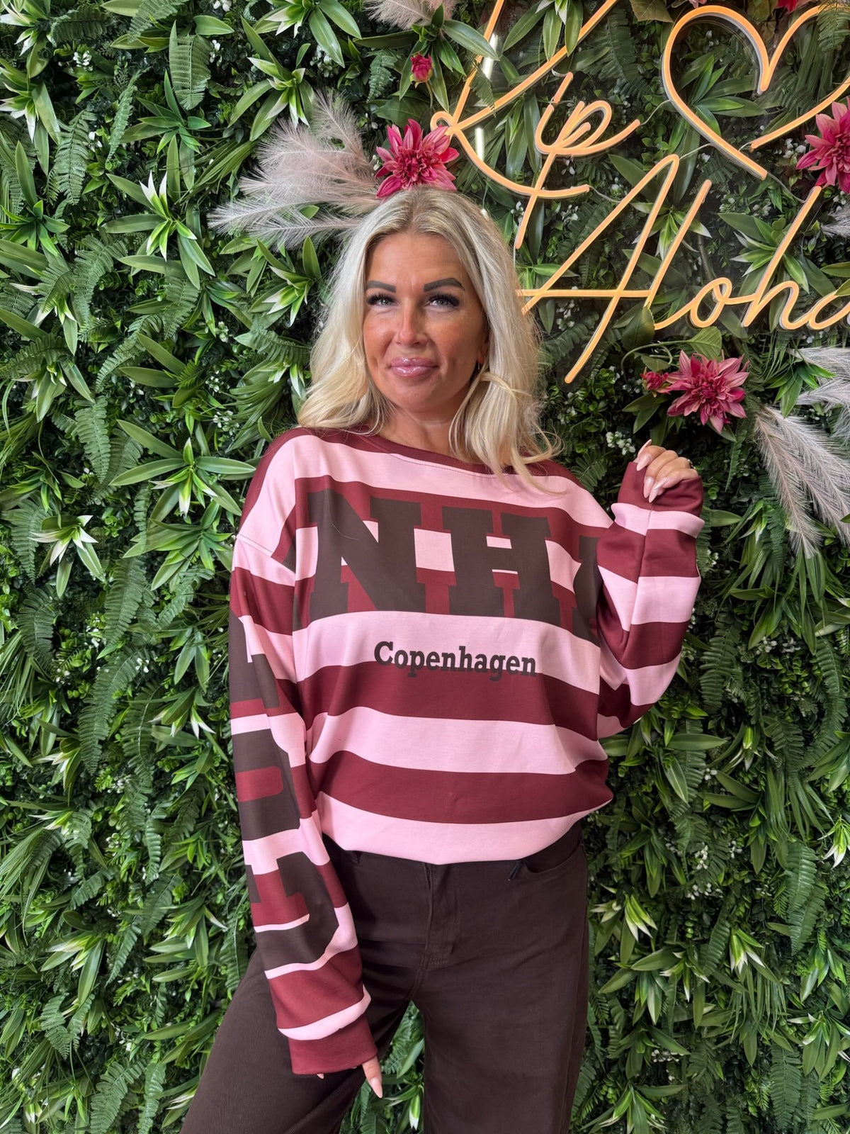 Trui Copenhagen gestreept bordeaux/roze