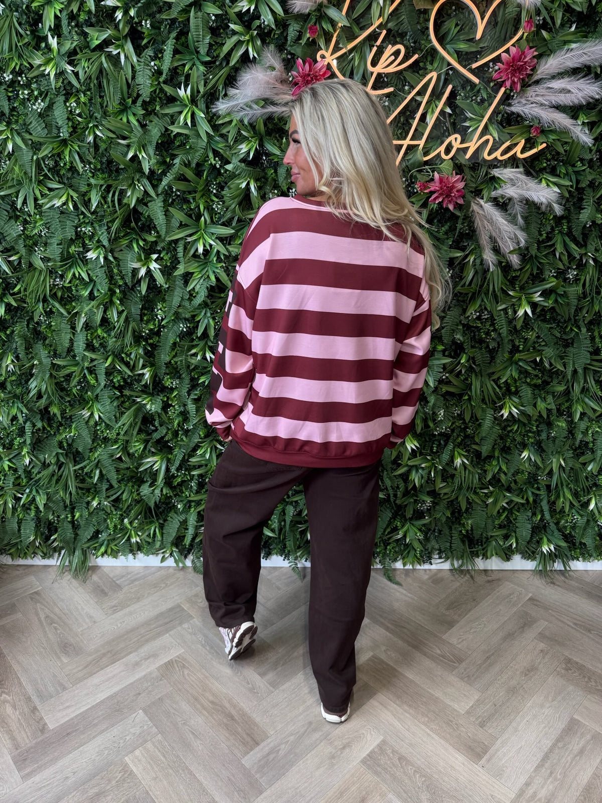 Trui Copenhagen gestreept bordeaux/roze