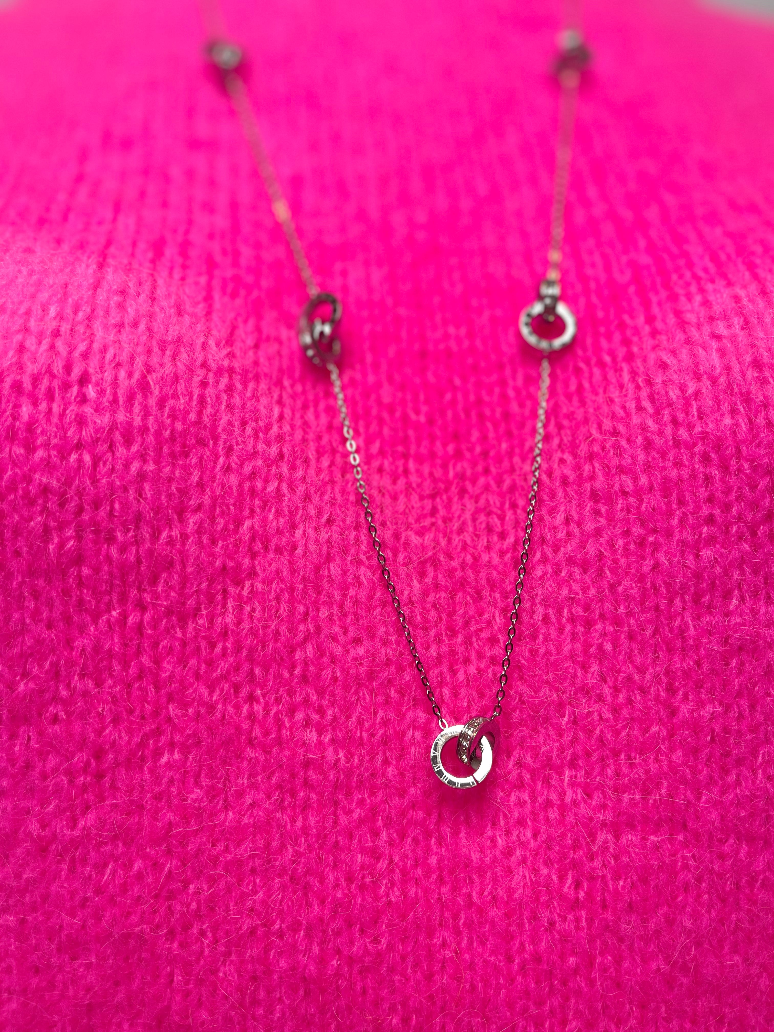 Ketting strass cirkels zilver