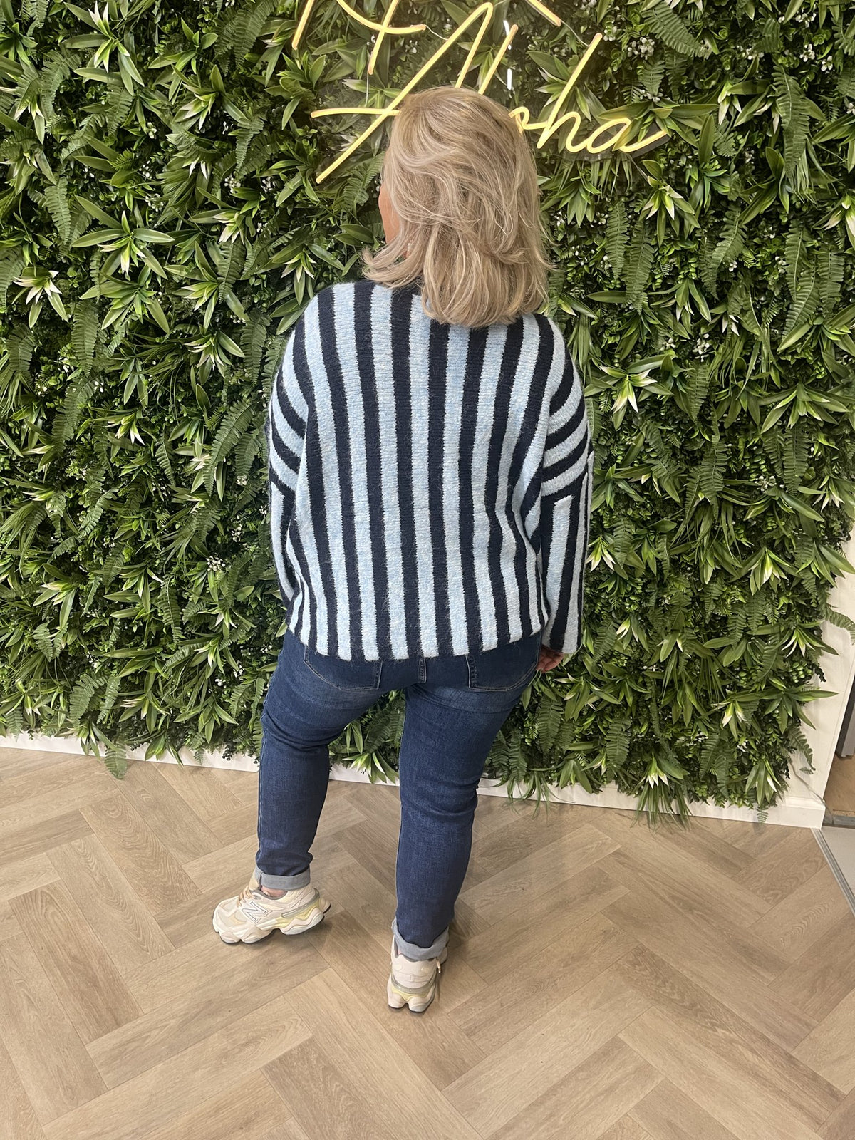 Gebreide sweater strepen Boheme marineblauw/lichtblauw