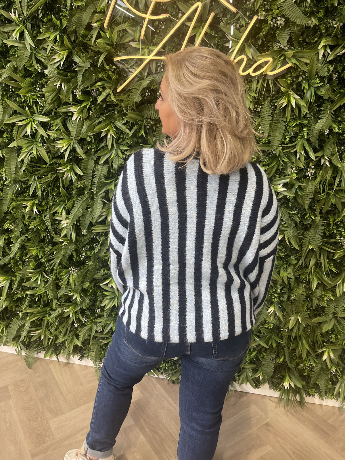 Gebreide sweater strepen Boheme marineblauw/lichtblauw