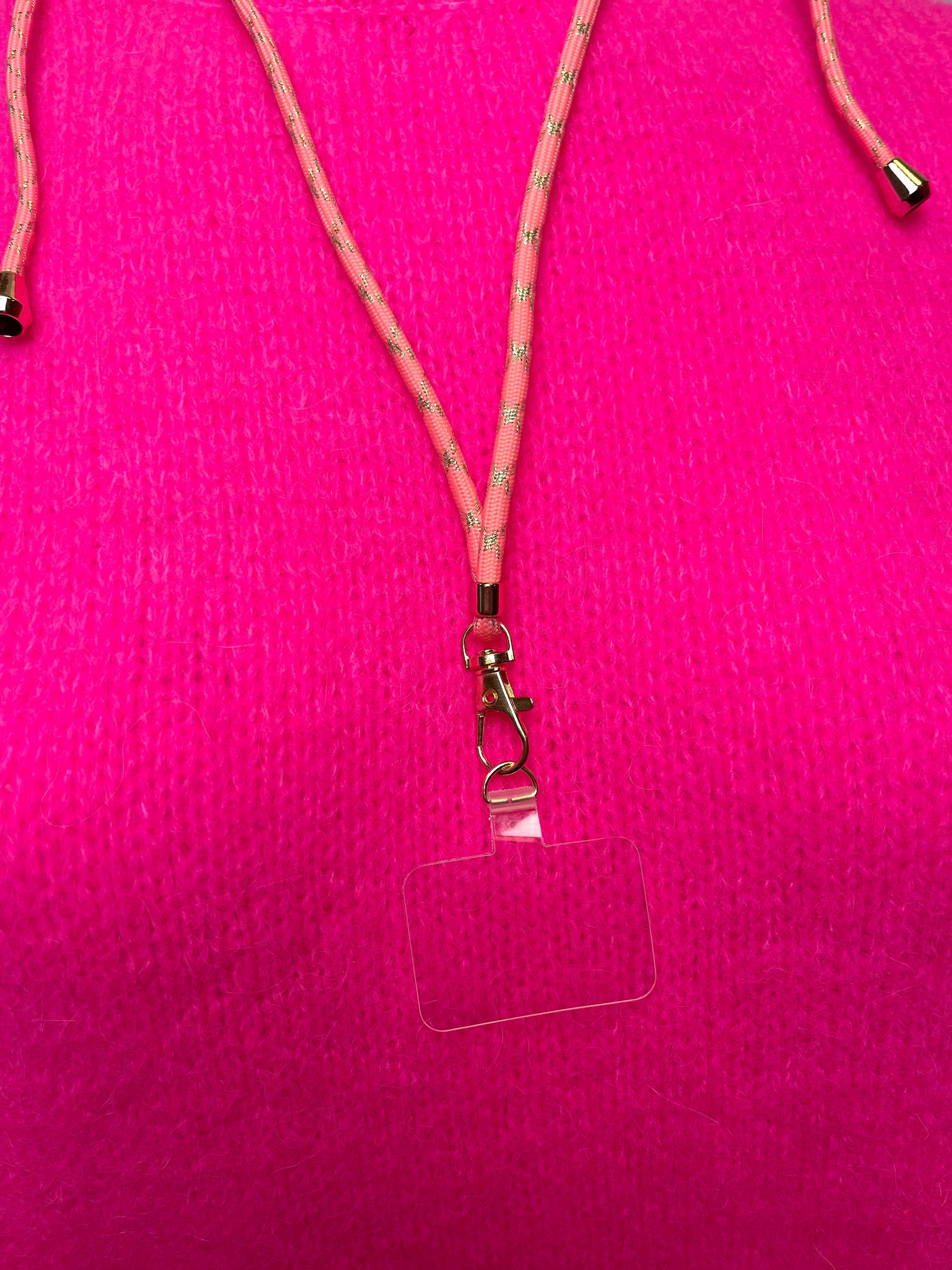 Telefoonkoord touw roze/goud