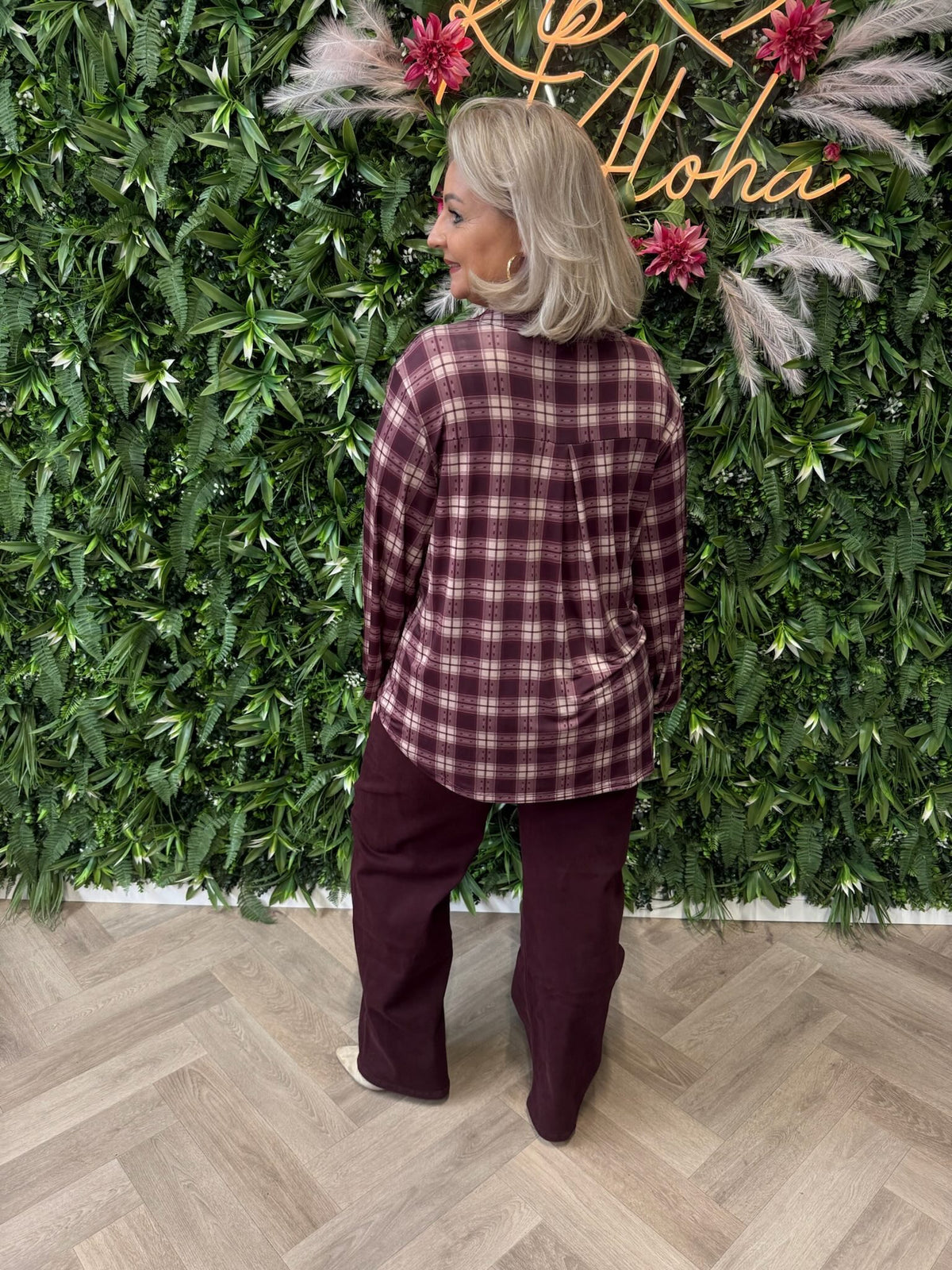 Top v-hals ruiten bordeaux