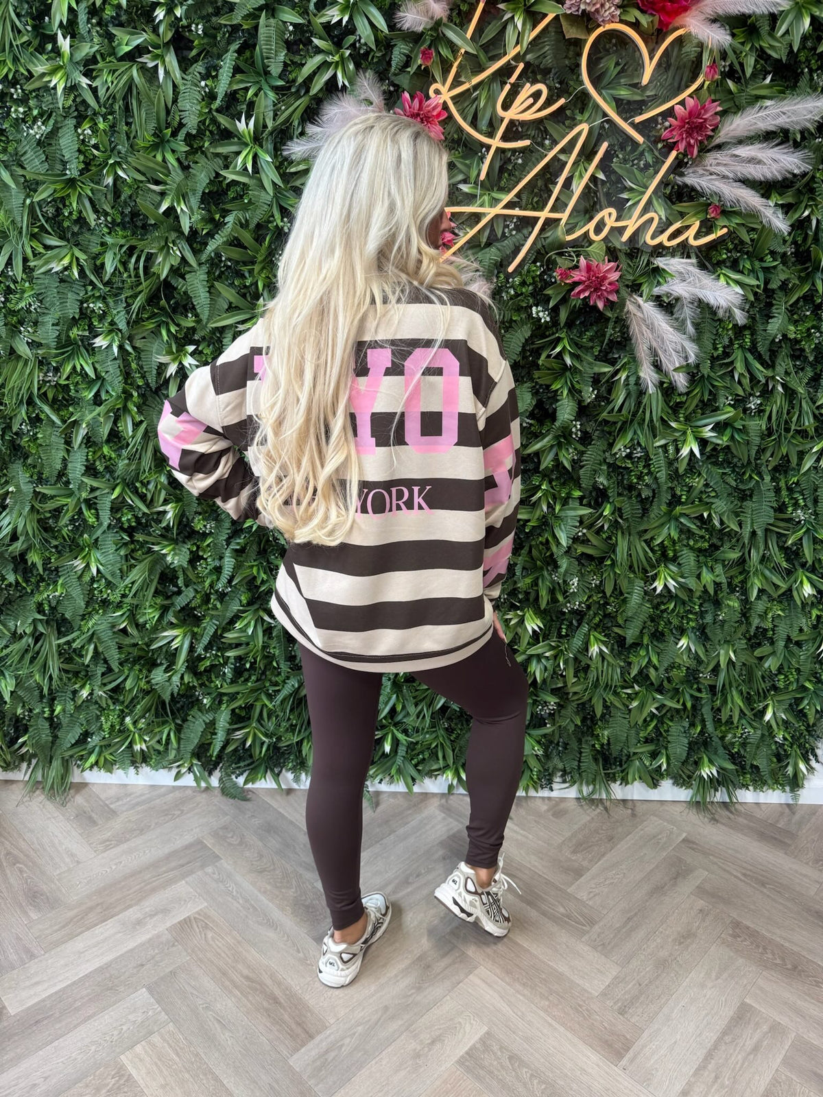 Sweater NewYork strepen beige