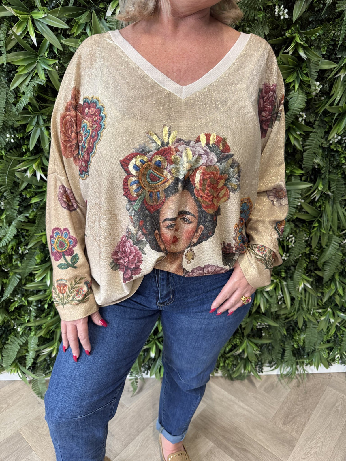 Shirt tropical print lange mouwen lichtblauw/roze