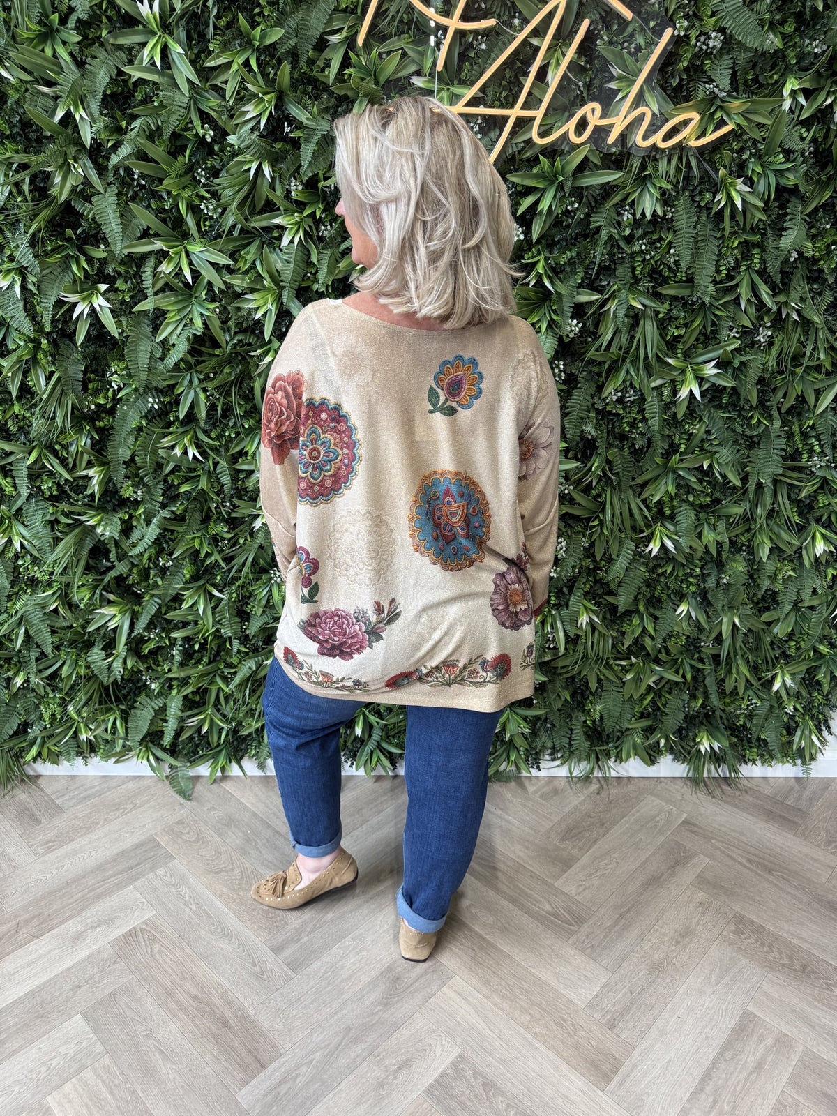 Shirt tropical print lange mouwen lichtblauw/roze
