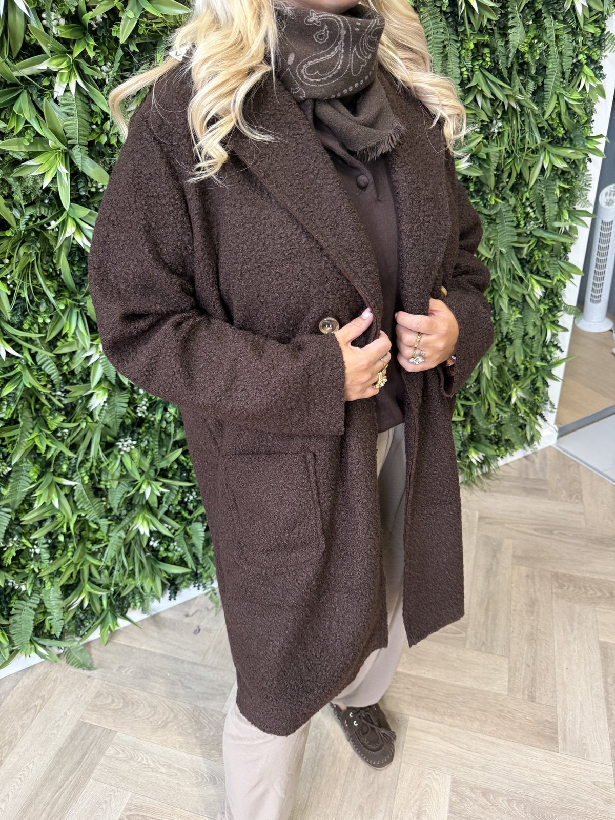 Lange manteljas teddy donkerbruin