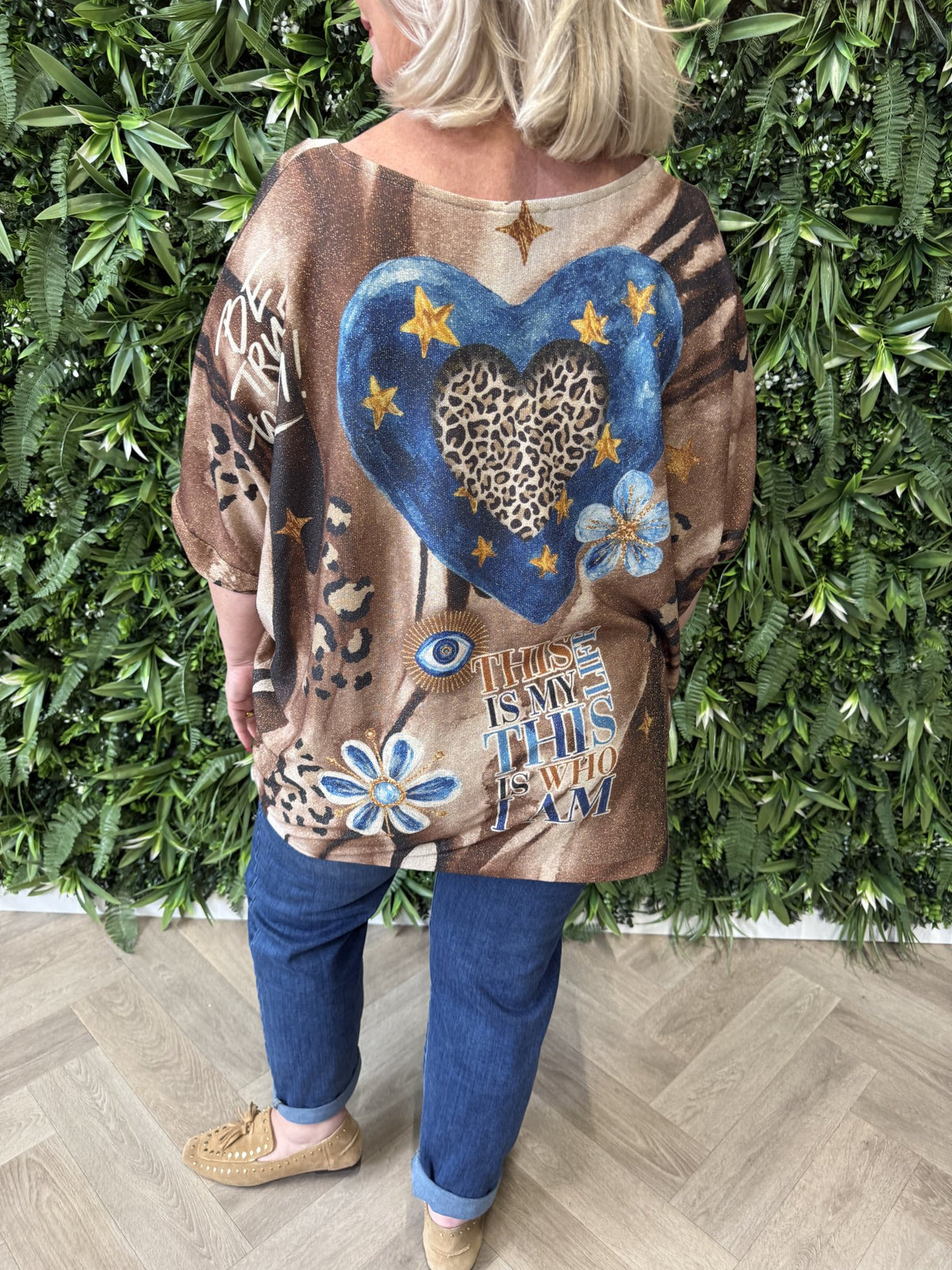 Shirt tropical print lange mouwen bruin/blauw