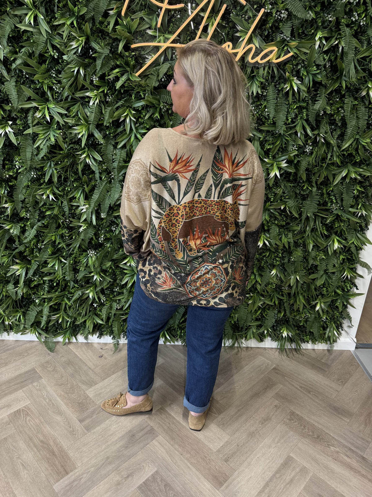 Shirt tropical print lange mouwen oranje/groen