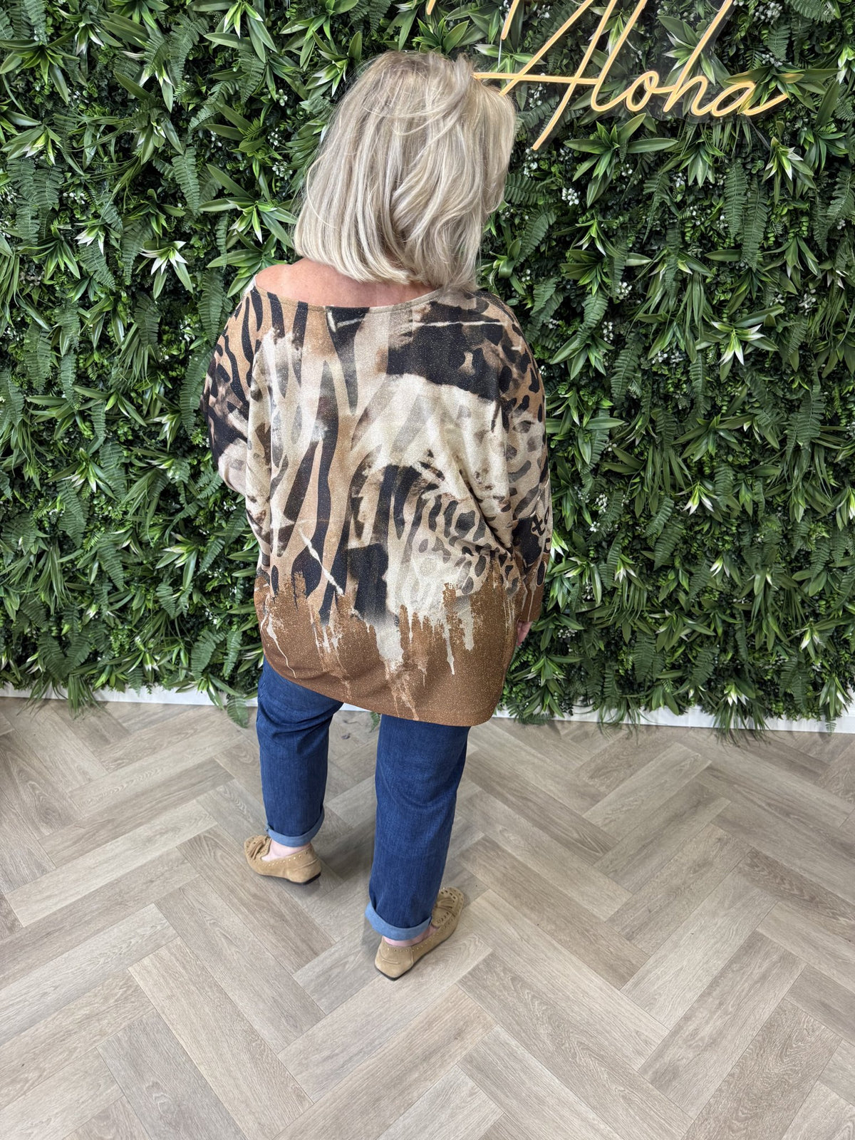 Shirt tropical print lange mouwen zwart/camel