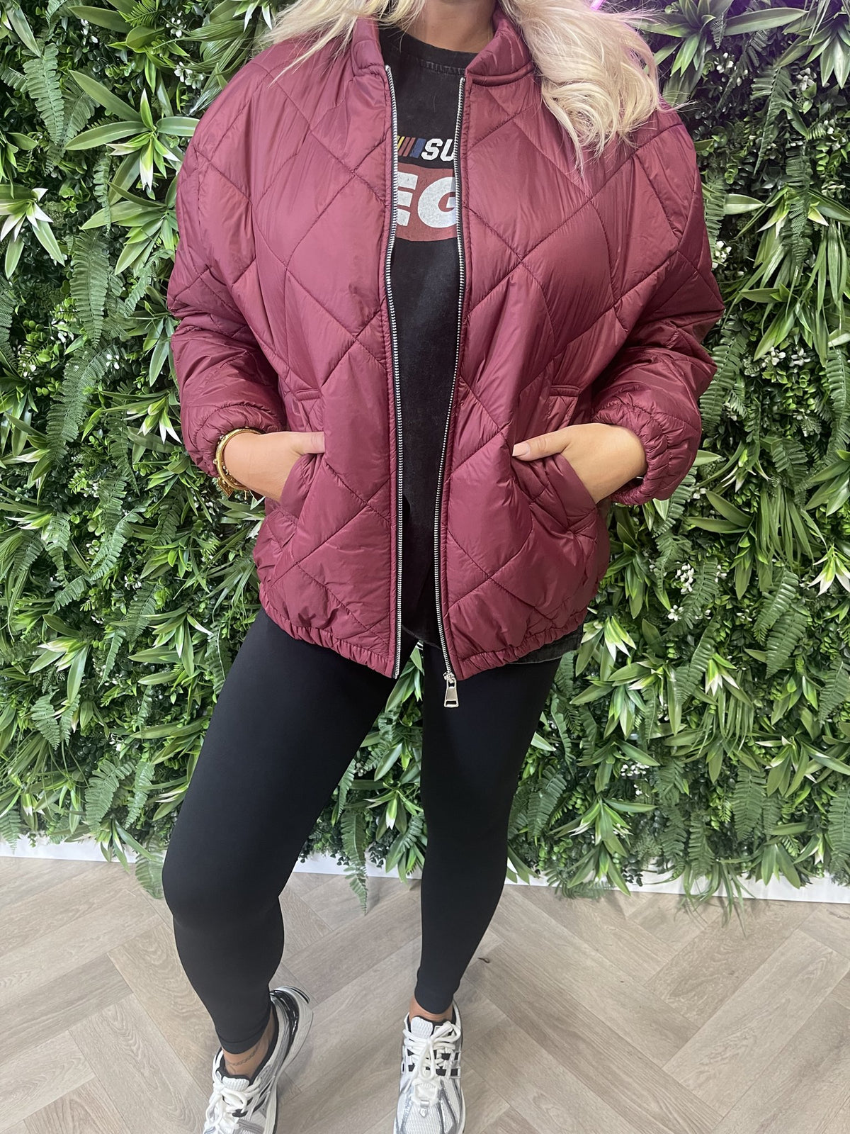 Puffer jas uni bordeaux