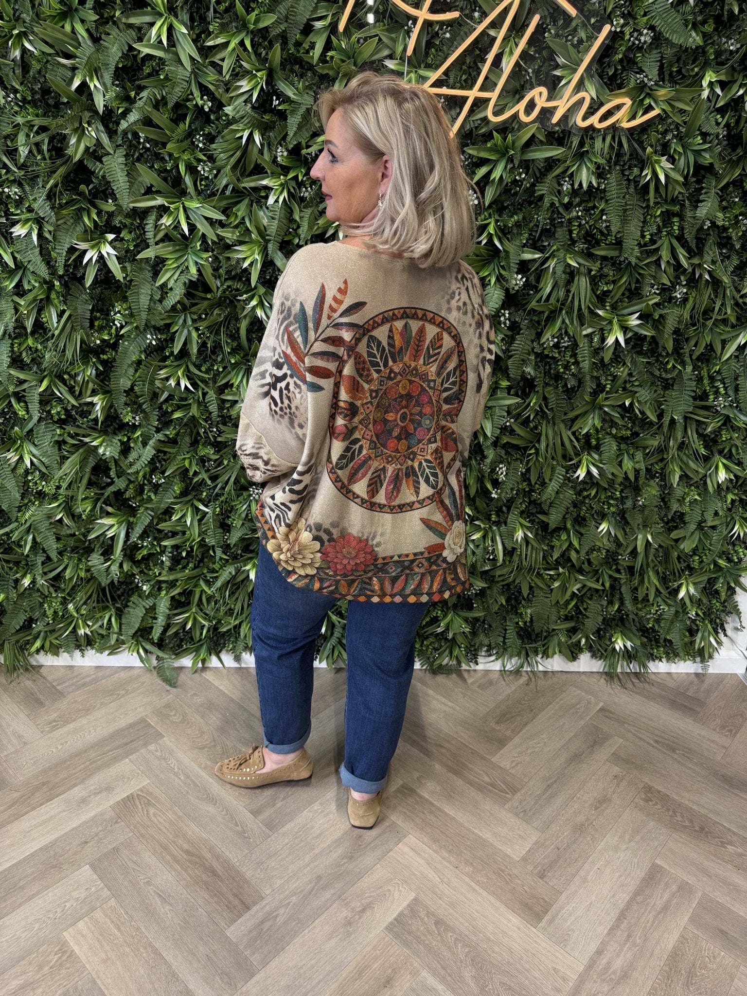 Shirt tropical print lange mouwen beige