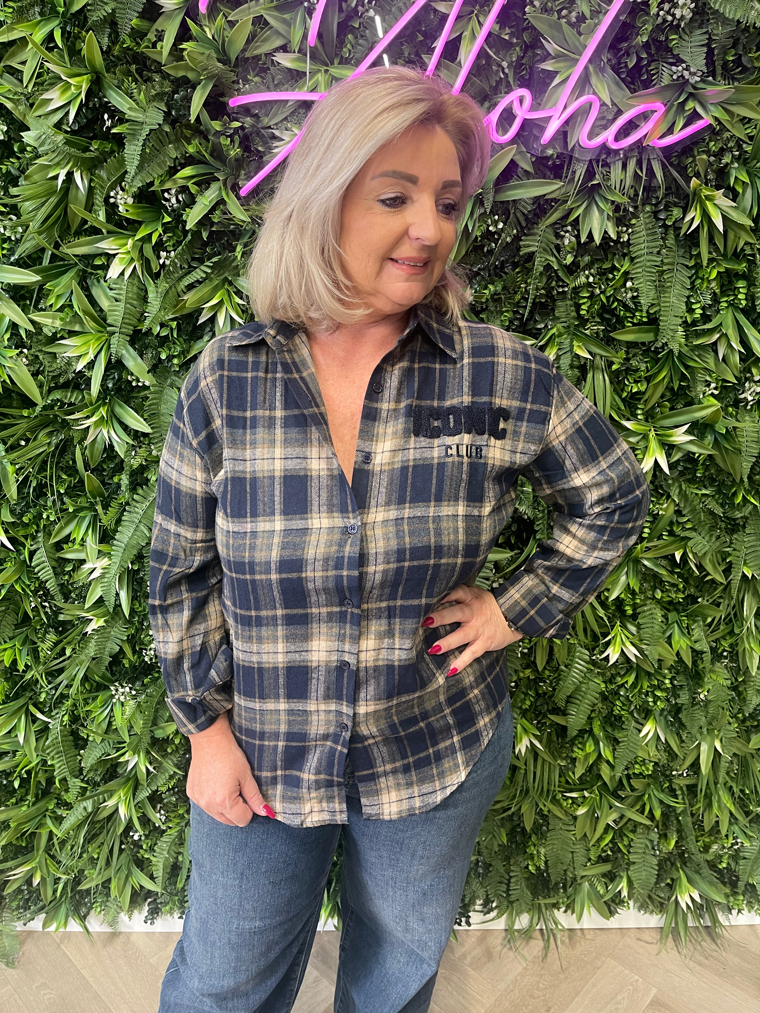 Geruite blouse iconic donkerblauw