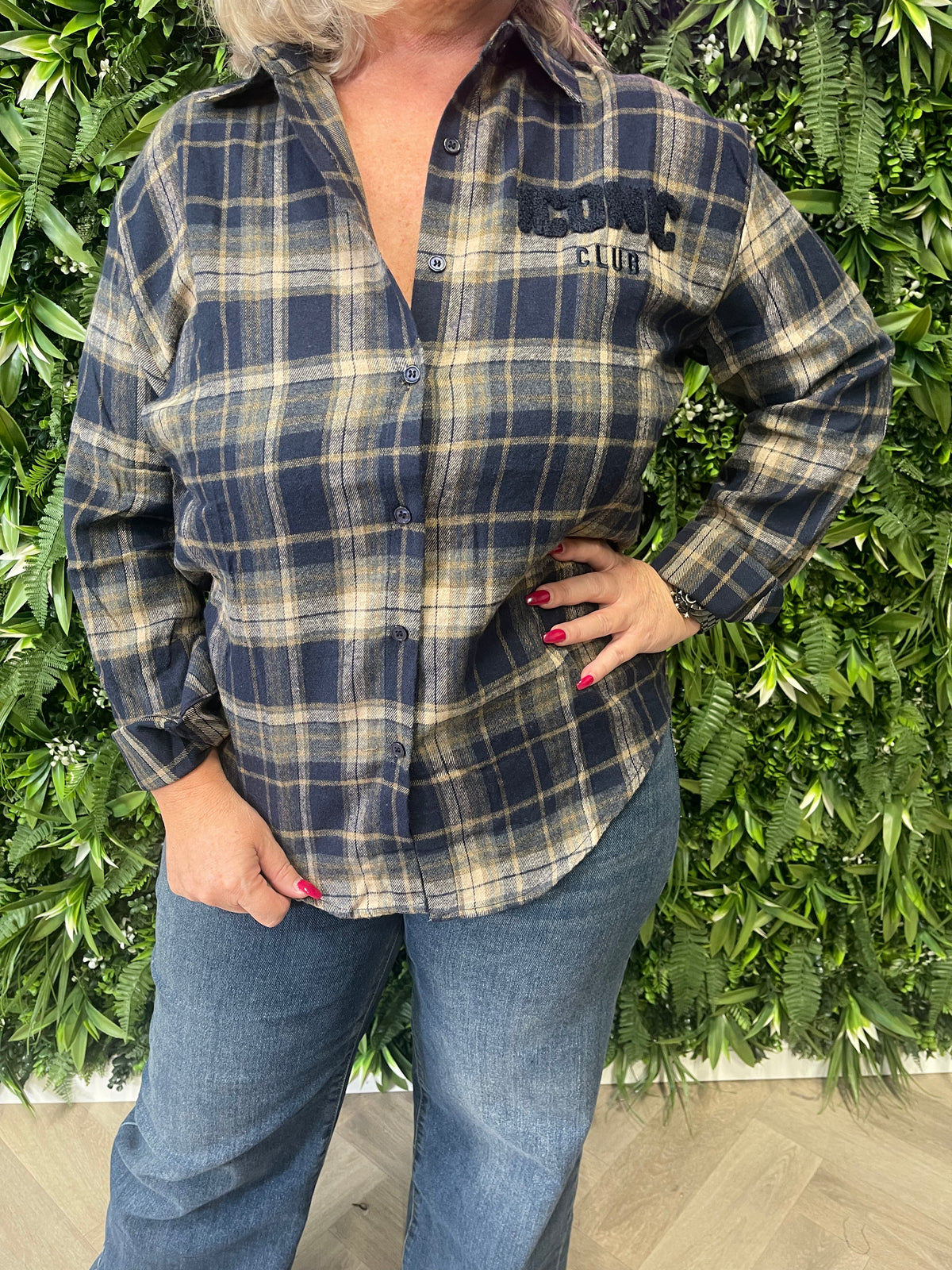 Geruite blouse iconic donkerblauw