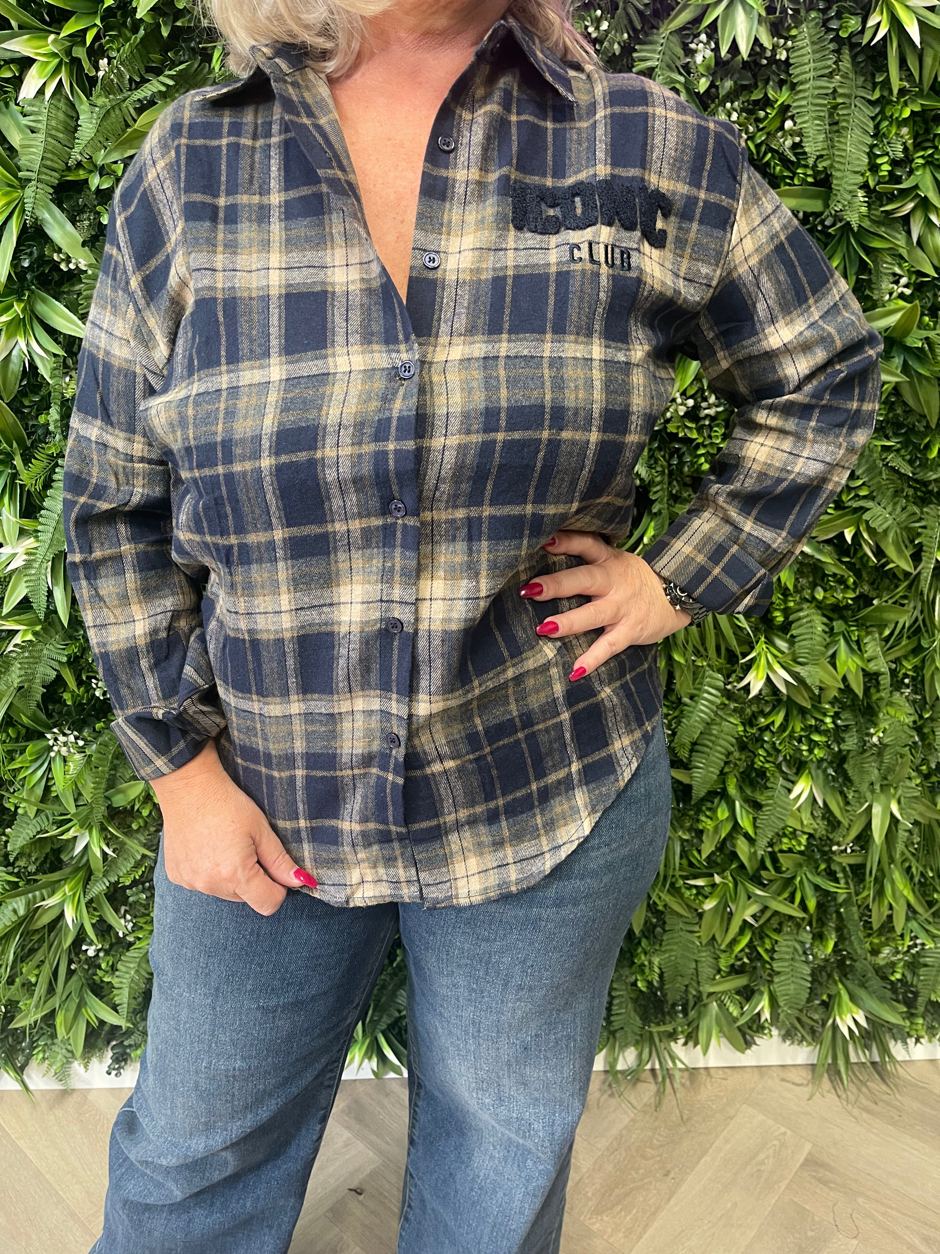 Geruite blouse iconic donkerblauw