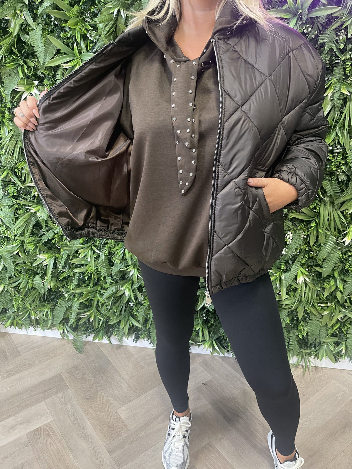 Puffer jas uni donkerbruin