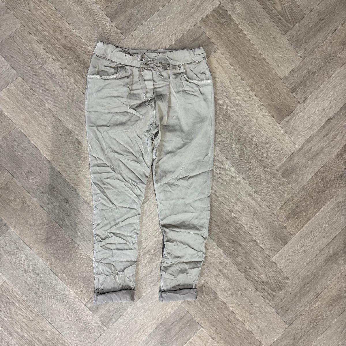 Silky stretchbroek beige